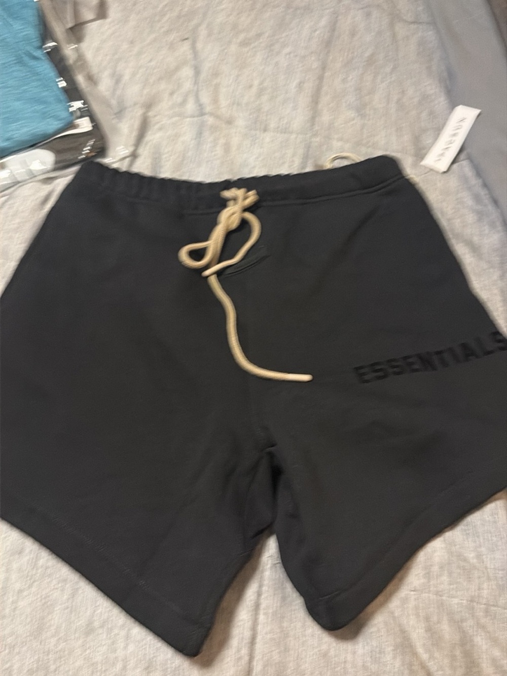 Essentials Black Athletic Shorts with Tan Drawcord